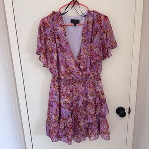 Laundry by Shelli Segal Womens Pink/Purple Chiffon Ruffled Mini Dress Size 10